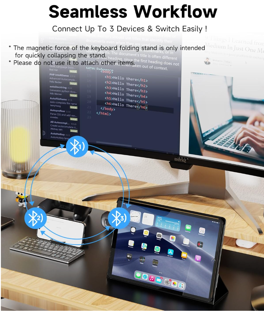 Teclado Bluetooth Plegable – Compacto, Elegante y Súper Práctico